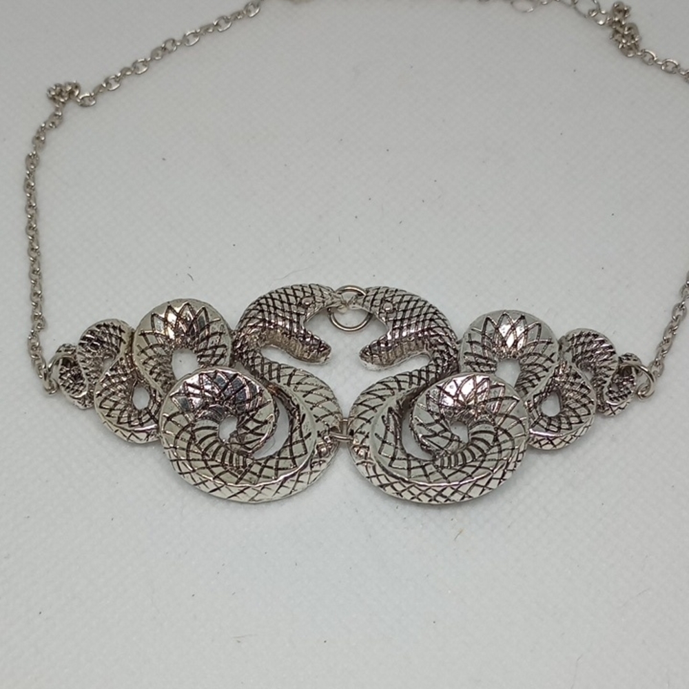 Medusa Double Snake Necklace Choker Statement Party Whimsigoth Punk Silver